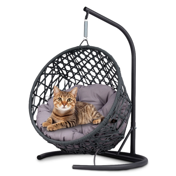 Hanging Cat Swing Chair – Rattan Look with Cushion