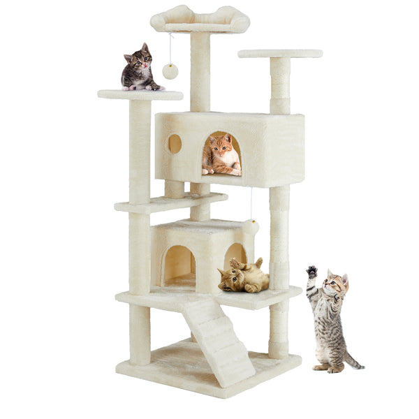 Cat Tree with Hideout, Removable Toys & Lounge Area