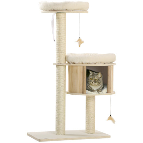 Level Cat Tree with Sisal Posts, Badminton Toy & Soft Cushions